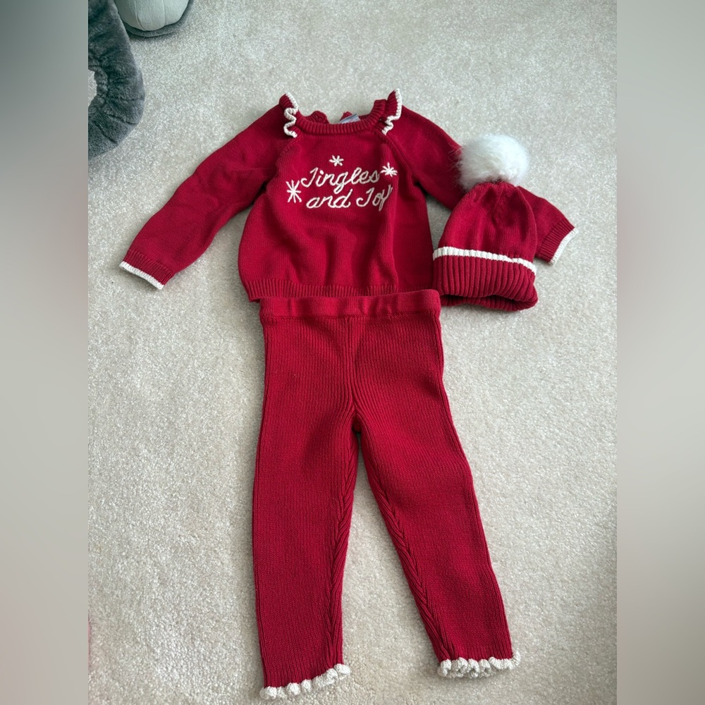 Tahari Baby Red Knit Hat with Pom Detail